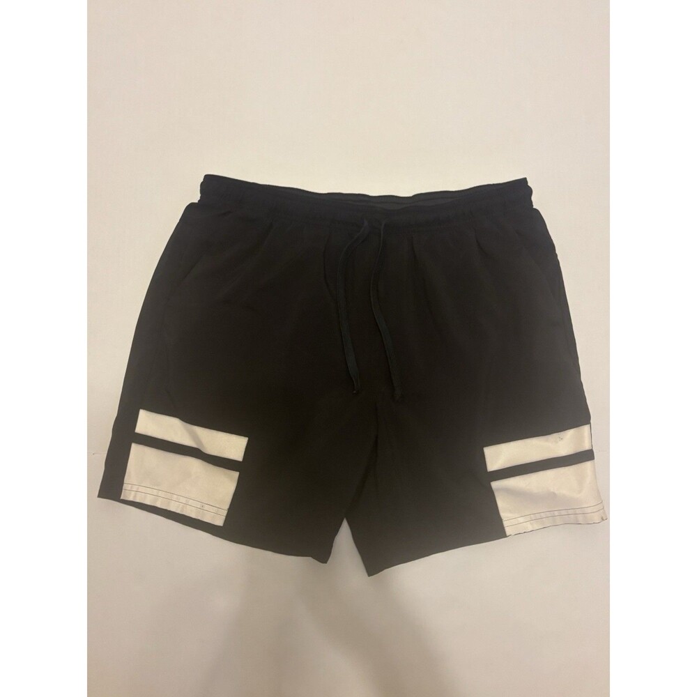 Original Penguin Men's Black/White Colorblock Drawstring Athletic Shorts 8in